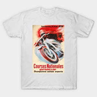 1939 Swiss Motorcycle Racing Championship, Lausanne, Switzerland - Vintage Poster Art T-Shirt